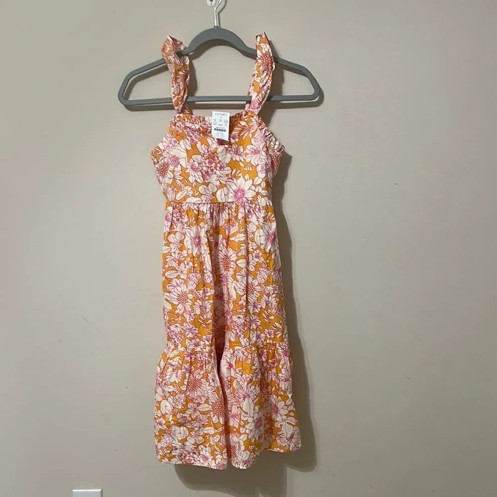 NWT Crewcuts by J.Crew Girls' ruffle-trim tiered dress~ Floral Orange and White